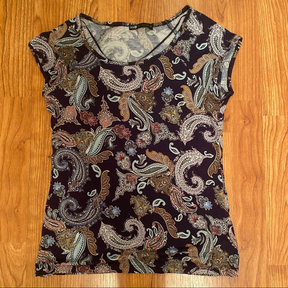 Oodji paisley short sleeve blue top size XS